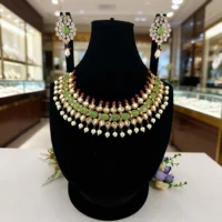 Jade Pearl Kundan Bridal Necklace Set - Image 2