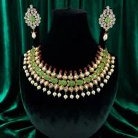 Jade Pearl Kundan Bridal Necklace Set - Image 4