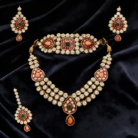Classic Kundan Ruby Elegance Necklace Set - Image 3