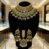 Emerald Heritage Kundan Royal Bridal Choker Set - Image 3