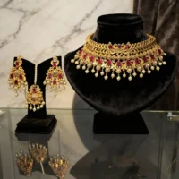 Imperial Ruby Pearl Bridal Choker Set