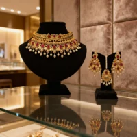 Imperial Ruby Pearl Bridal Choker Set - Image 2