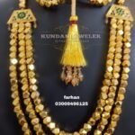Traditional Triple Strand Geometric Bead Necklace for Bridal Wear | 24k Gold Plated